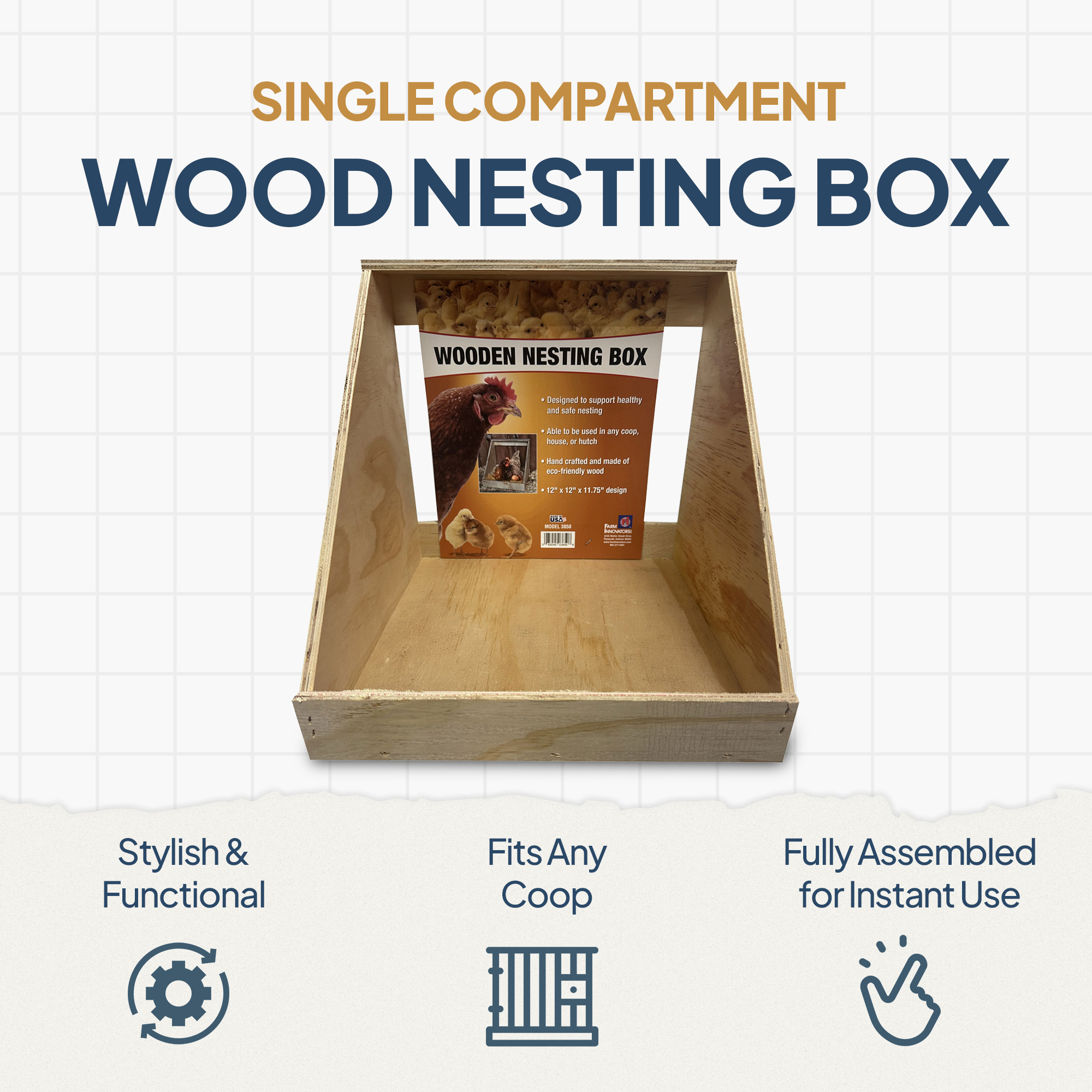 Farm Innovators Single Nesting Box for Chickens, Ducks and Birds, 2 Pack, Brown